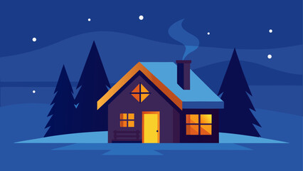Fototapeta premium Cozy house in winter night illustration