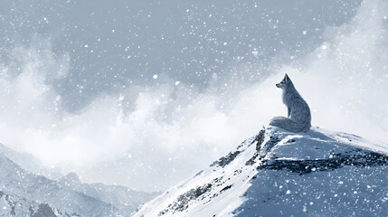 Arctic fox on snowy mountain peak