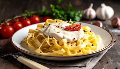 Creamy pasta dish on a plate