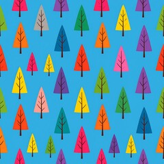 Colorful tree pattern on a light blue background