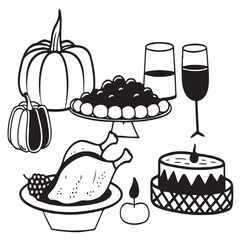 invitation, thanksgiving, american, graphic, ink, vignetting, whimsical, celebrate, element, family, festive, glasses, greeting, happy, illustration, menu, retro, seasonal, set, sticker, vintage, card