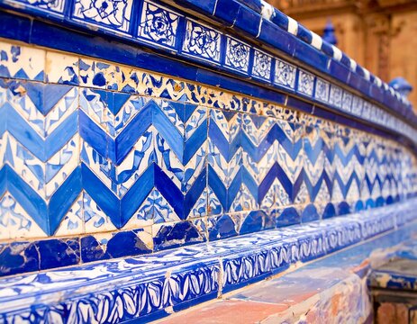 Ornate blue and white tilework