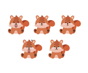 Cute squirrel Character Set, Animal Illustration Icons with Various Emotions and Expressions
