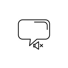 Mute notification icon represents a silent message, indicated by minimal outline and blank space inside speech bubble. Mute notification illustrates quiet communication,