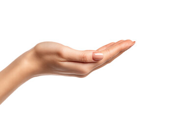 A hand is shown with a white background. The hand is open and the fingers are spread out. Concept of openness and generosity, png
