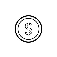 Outlined coin icon depicting monetary symbol for financial transactions, coin icon represents money. Coin icon is ideal for representing economy, wealth and banking.