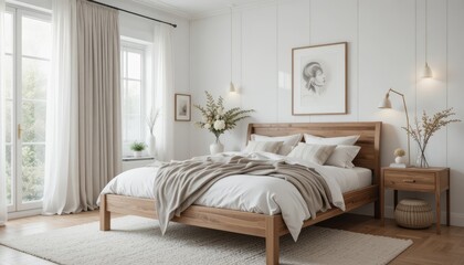 Inviting bedroom retreat with natural light and cozy wood accents
