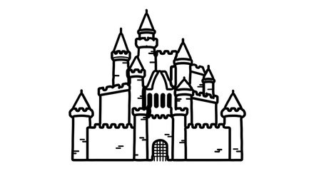 Fototapeta premium Majestic castle with towers and turrets, a fairytale kingdom illustration