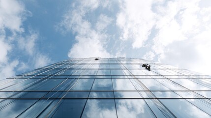 Obraz premium Reflection of clouds on glass facade highlights modern architect