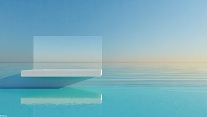 Platform and pane over serene aqua sea, light gradient