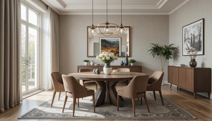 Sophisticated dining room showcases inviting neutral decor style