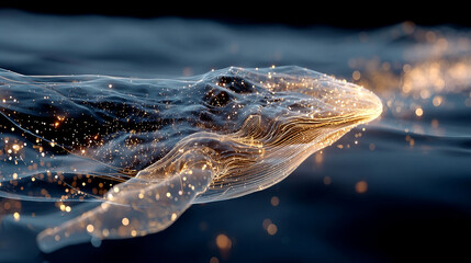 Ethereal Energy Flow: Abstract Luminescent Form in a Wide Macro Visualization of Light and Sparks