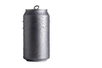 A can of soda is sitting on a table with water droplets on it. Concept of refreshment and thirst-quenching, png