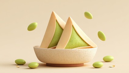 Dessert dumplings with floating green candies