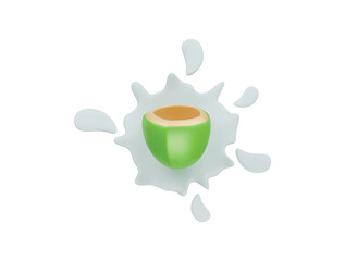 coconut splashing drink icon 3d illustration render