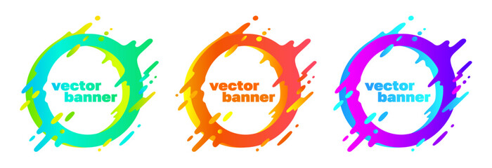 Abstract round banners. Dynamic paint, liquid shape. Modern design element. 3D vector frame.