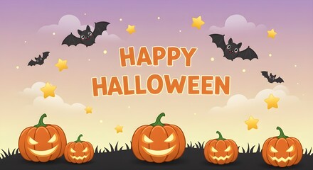 Cute Bat Happy Halloween Background