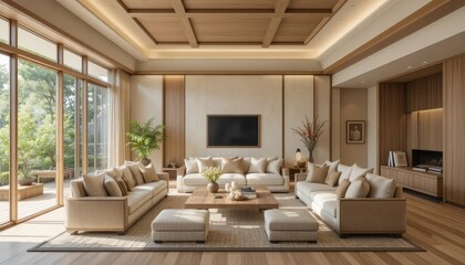 Elegant living room interior with natural light and luxury design