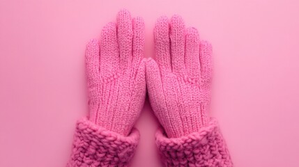 Pink knitted gloves on soft background symbolizing winter warmth comfort fashion style and seasonal clothing