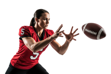 Female American football player catching a ball