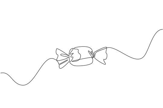 Single one line drawing candy. The mild sweet taste is addictive. A favorite sweet snack for children. Chewy candy. Sweetness. Tasty. National Taffy Day. Continuous line design graphic illustration