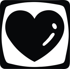 Bold black heart icon with glossy shine encased in a square outline symbolizing love and affection modern design element