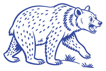 Angry Bear Walking in Blue Outline 