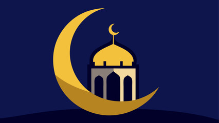 Crescent moon and mosque against dark sky