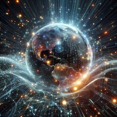 Spherical Mesh Globe with Orbiting Particles