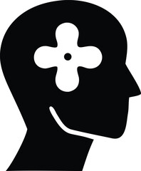 Symbolic human head silhouette with abstract flower or plus symbol representing mental health wellness and clarity