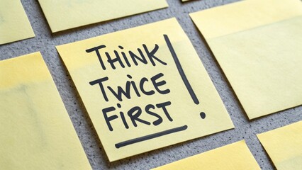 Obraz premium A sticky note with the words Think Twice First