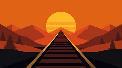Railroad tracks leading to the sunset sky