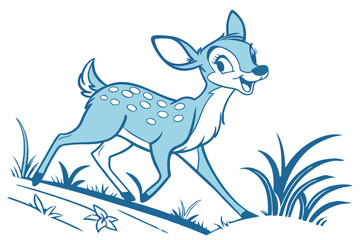 Animated Fawn Running, Cute Spotted Deer Cartoon on White Background