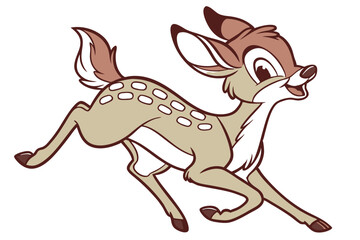 Animated Fawn with Spots Running on White Background Cartoon Animal Design