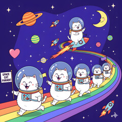 Naklejka premium Santa Claus and Snowman on the Moon Christmas Illustration