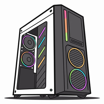 Black and white computer tower with colorful R G B lights