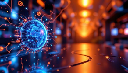 Futuristic Globe with Digital Connectivity Hightech Environment
