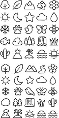 Naklejka premium Nature Icons Simple Line Art.