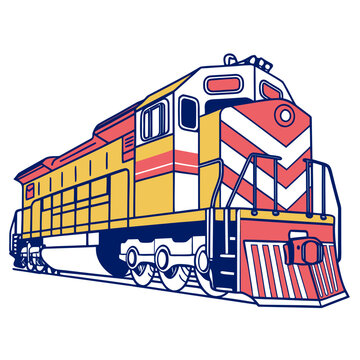 Bright yellow and coral train engine vector illustration