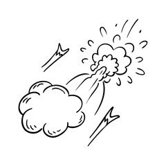 Line speed cartoon effect, boom explosive motion line element set. Comic boom burst, explosive smoke, line speed cartoon vector icon. Hand drawn sketch doodle action effect