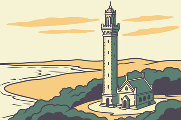 Obraz premium Pilgrim Monument in Provincetown, Massachusetts, tall granite tower overlooking Cape Cod Bay