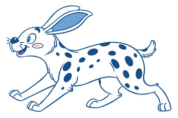 Animated White Rabbit with Blue Spots Running on White Background