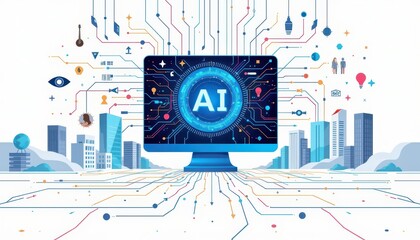 Obraz premium Futuristic Urban Scene with Aithemed Digital Display