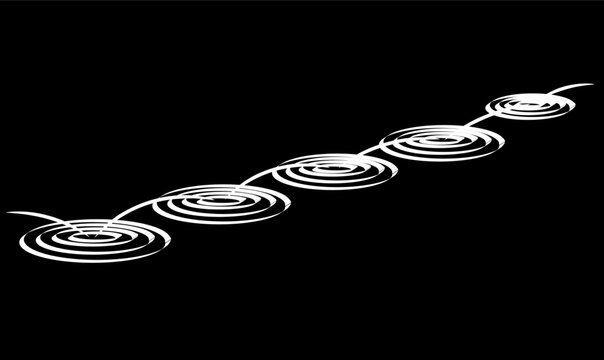 Vector illustration of stone skipping or stone skimming across water, creating multiple ripple waves in perspective view, abstract design ideal for background, nature, and motion concept.