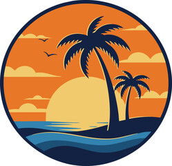 Retro Tropical Trendy Beach Sunset Scene