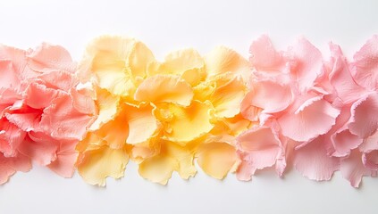 Delicate pastel flower petals arranged in a horizontal gradient