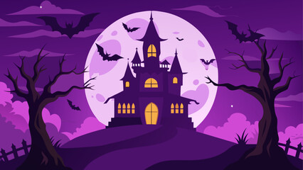 A spooky castle under the moonlight night