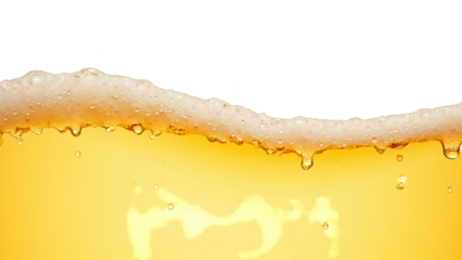 Golden beverage with frothy foam and bubbles, creating refreshing appearance. Ideal for summer enjoyment or social gatherings