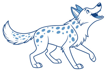 Blue Spotted Wolf Howling Cartoon on White Background