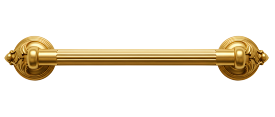 Elegant gold towel rail with ornate vintage details, a classic bathroom accessory. Isolated on transparent background, png